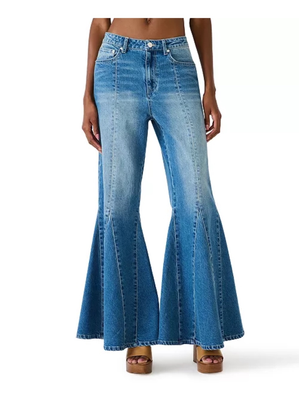 Steve Madden Women’s Blue Flared Jeans - Classic Denim Style with a scarf